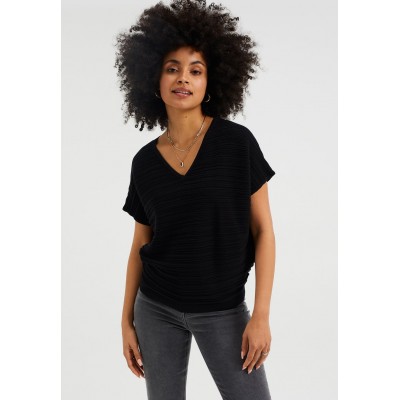 Kobiety T_SHIRT_TOP | WE Fashion MET STRUCTUUR - T-shirt basic - black/czarny - IC55964