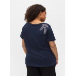 Kobiety T SHIRT TOP | Zizzi KURZARM MIT DEKORATIVEN STEINEN - T-shirt z nadrukiem - navy blazer stone/granatowy - VH41644