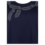 Kobiety T SHIRT TOP | Zizzi KURZARM MIT DEKORATIVEN STEINEN - T-shirt z nadrukiem - navy blazer stone/granatowy - VH41644