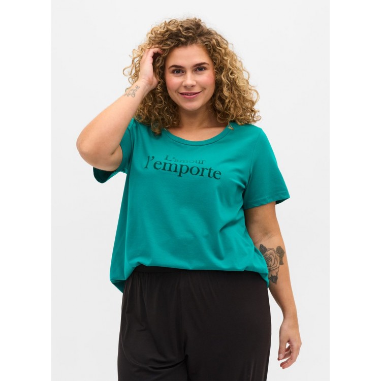 Kobiety T SHIRT TOP | Zizzi T-shirt z nadrukiem - petrol/zielony - XM30044