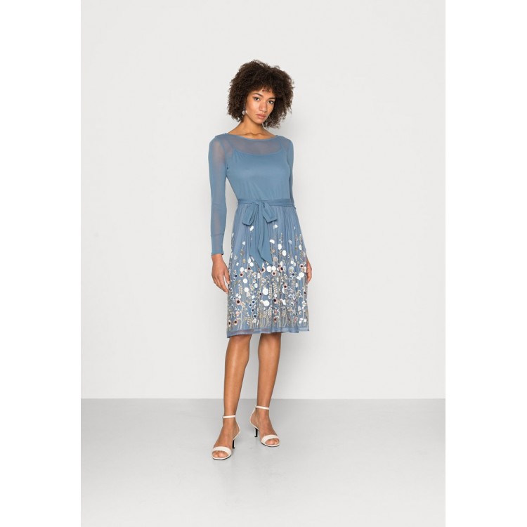 Kobiety DRESS | Esprit Collection EMBROID - Sukienka koktajlowa - grey blue/niebieskoszary - KM68777