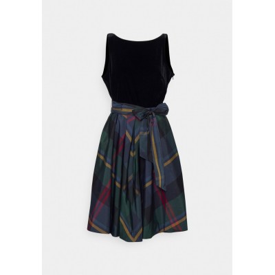 Kobiety DRESS | Lauren Ralph Lauren PLAID VELVET-TAFFETA COCKTAIL DRESS - Sukienka koktajlowa - deep pine/blue/multi/ciemnozielony - AX91572