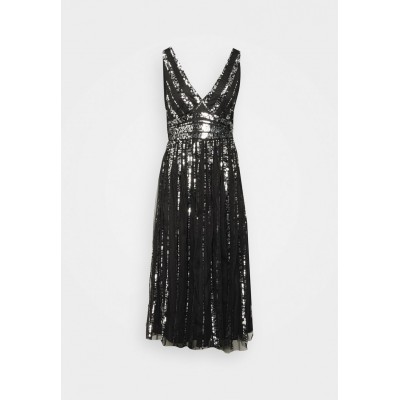 Kobiety DRESS | Maya Deluxe V NECK STRIPE EMBELLISHED MIDI DRESS - Sukienka koktajlowa - black/czarny - BG77223