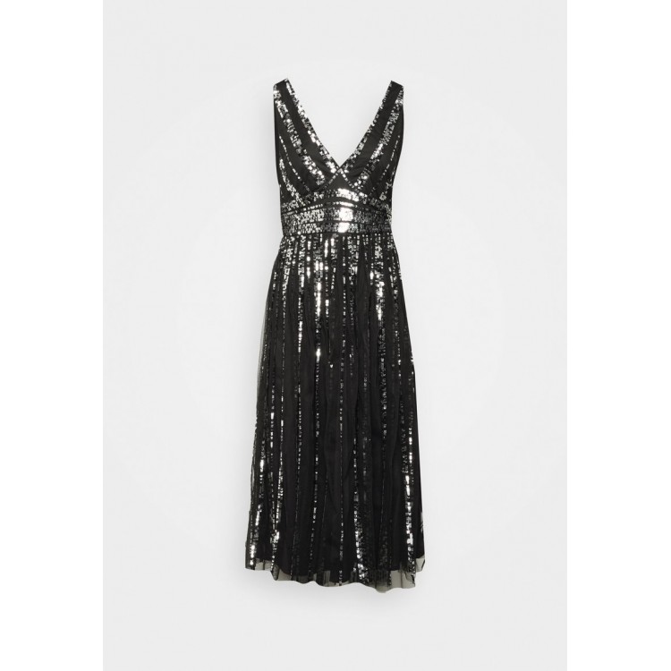 Kobiety DRESS | Maya Deluxe V NECK STRIPE EMBELLISHED MIDI DRESS - Sukienka koktajlowa - black/czarny - BG77223