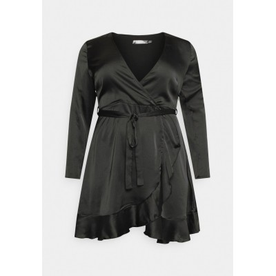 Kobiety DRESS | Missguided Plus WRAP TIE WAIST MINI DRESS - Sukienka koktajlowa - black/czarny - FZ09292