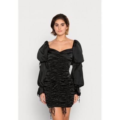 Kobiety DRESS | Missguided RUCHED PUFF SLEEVE MINI DRESS - Sukienka koktajlowa - black/czarny - RT61928