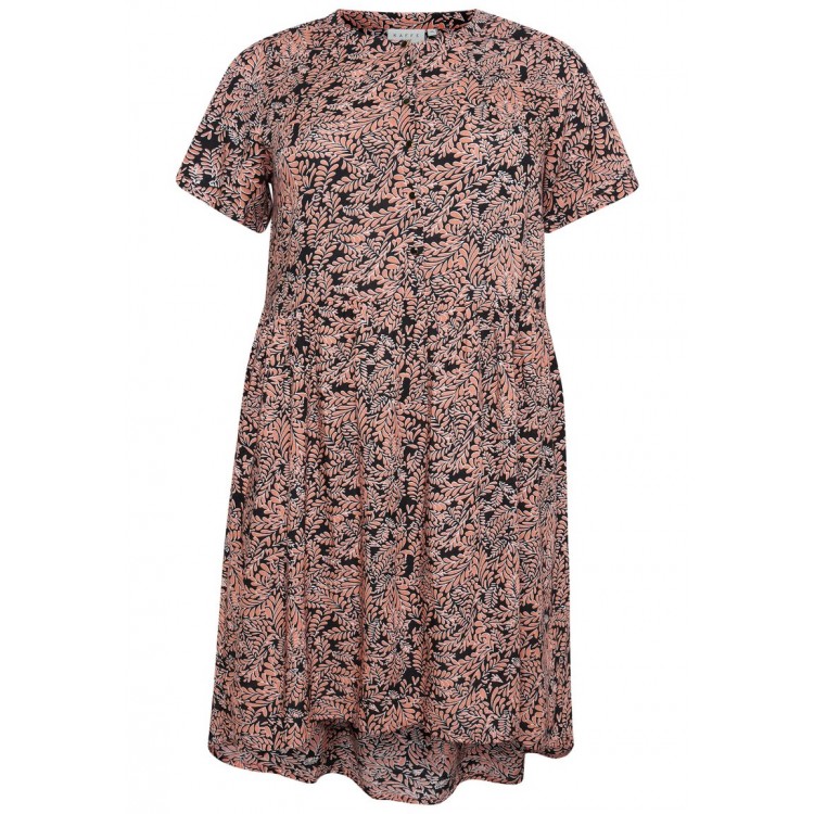 Kobiety DRESS | Kaffe Curve FIELLA - Sukienka letnia - black / coral leaf/czarny - IM30872