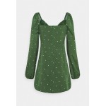 Kobiety DRESS | Missguided TIE BUST MILKMAID SKATER DRESS POLKA - Sukienka letnia - dark green/ciemnozielony - GE54876