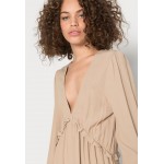 Kobiety DRESS | NA-KD BALLOON SLEEVE MIDI FRILL DRESS - Sukienka letnia - dark beige/beżowy - RD73349
