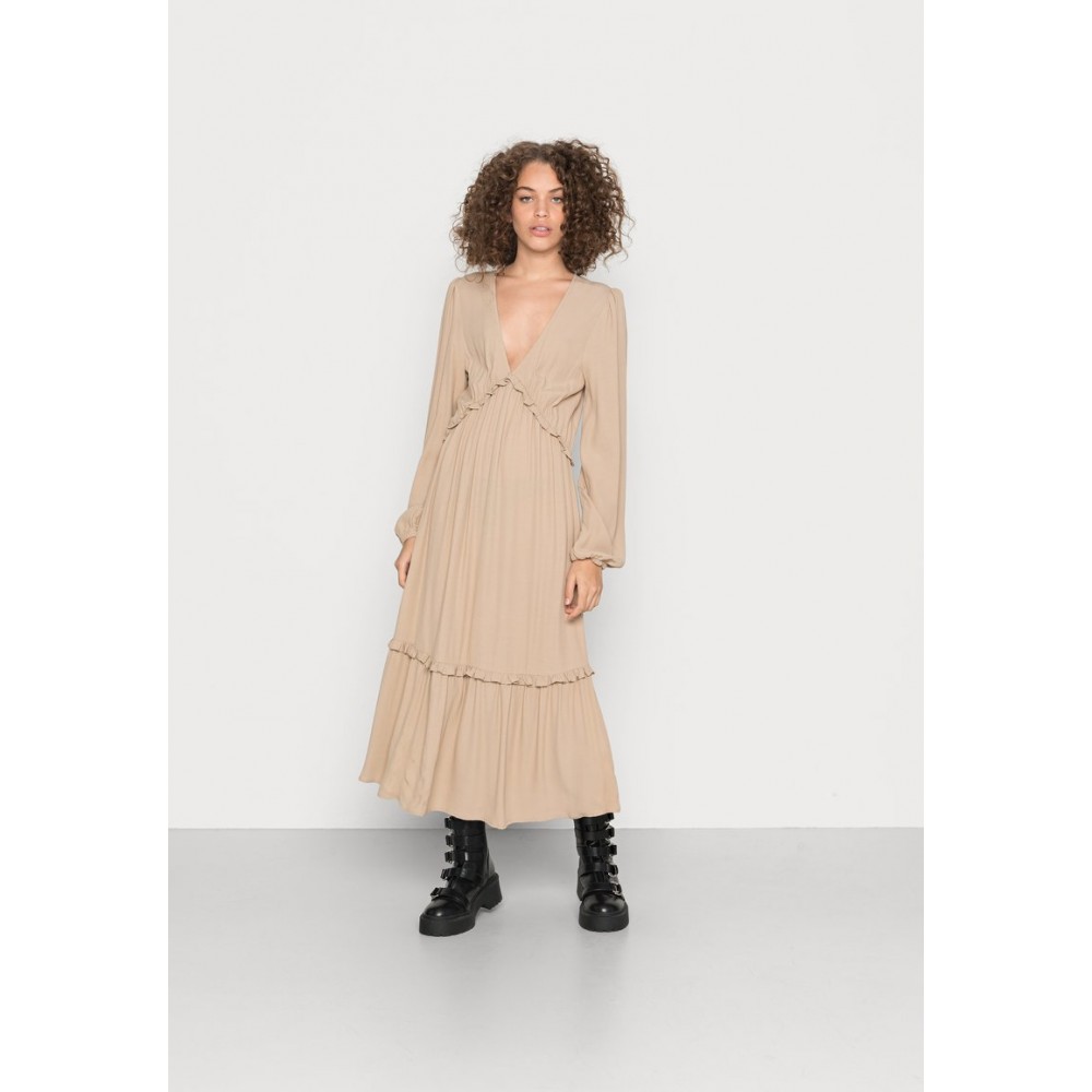 Kobiety DRESS | NA-KD BALLOON SLEEVE MIDI FRILL DRESS - Sukienka letnia - dark beige/beżowy - RD73349