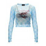 Kobiety T SHIRT TOP | Ed Hardy KOI-FISHING - Bluzka z długim rękawem - baby blue checker board/niebieski - CA79744