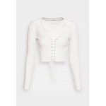 Kobiety T SHIRT TOP | Glamorous LACE UP BODYCON WITH COLLAR LONG SLEEVES - Bluzka z długim rękawem - off white/mleczny - ZY53518