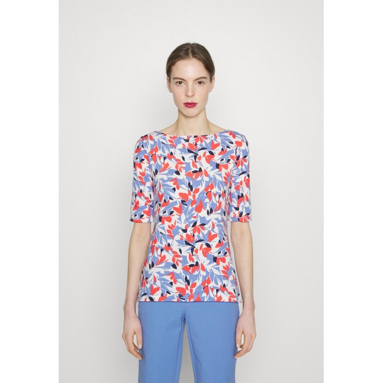 Kobiety T SHIRT TOP | Lauren Ralph Lauren FLORAL-PRINT BOATNECK TOP - Bluzka z długim rękawem - blue/orange/multi/niebieski - AU56044