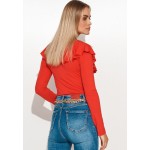 Kobiety T SHIRT TOP | Makadamia BODY Z FALBANĄ - Bluzka z długim rękawem - czerwony - CX45249