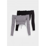 Kobiety T SHIRT TOP | Missguided BARDOT RUCHED 2 PACK - Bluzka z długim rękawem - black/grey/czarny - UZ64646