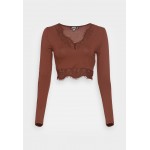 Kobiety T SHIRT TOP | Missguided TRIM CROP - Bluzka z długim rękawem - chocolate/brązowy - TJ63909