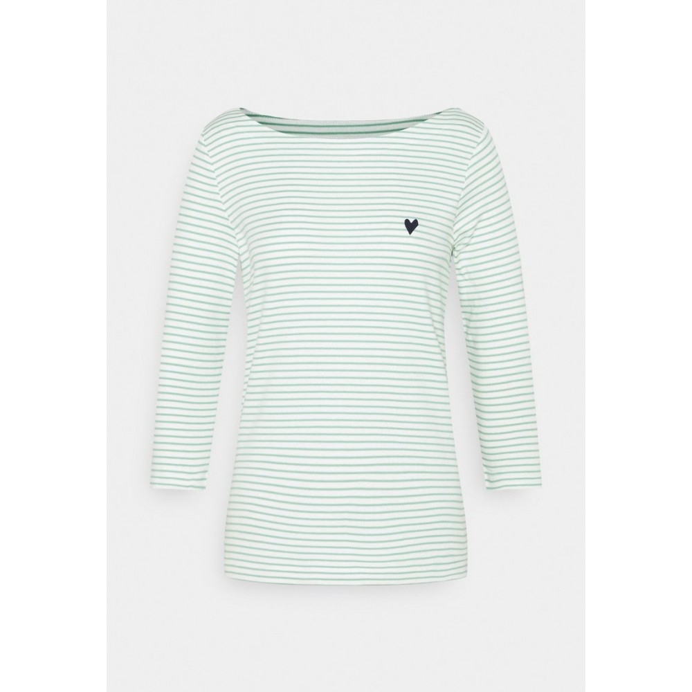 Kobiety T SHIRT TOP | TOM TAILOR STRIPE BOAT NECK - Bluzka z długim rękawem - white/green/zielony - IH35401