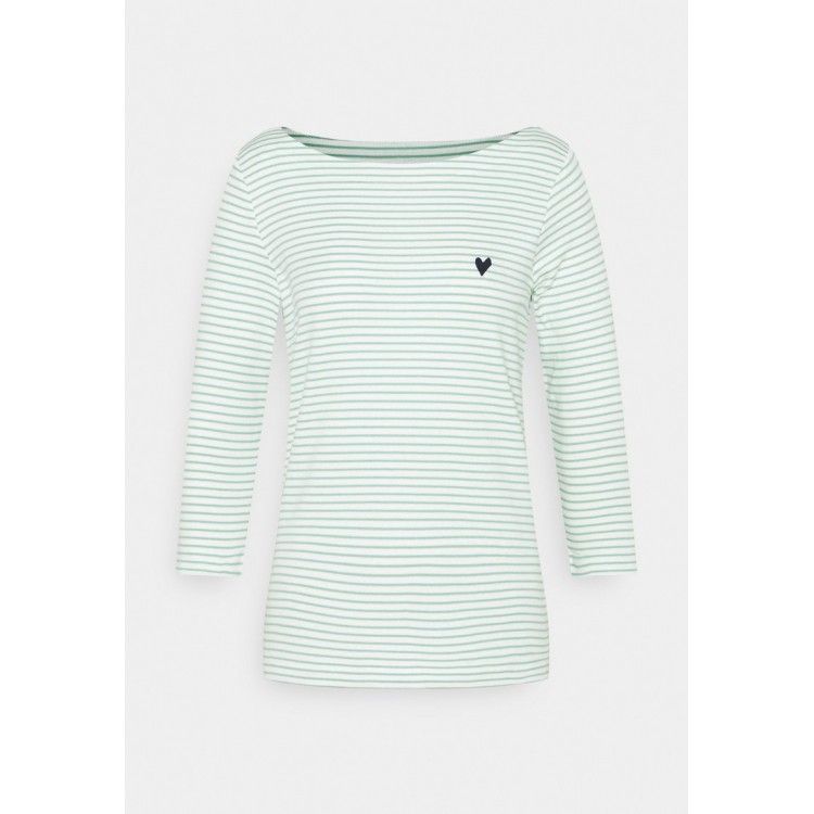 Kobiety T SHIRT TOP | TOM TAILOR STRIPE BOAT NECK - Bluzka z długim rękawem - white/green/zielony - IH35401