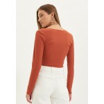 Kobiety T SHIRT TOP | Trendyol Bluzka z długim rękawem - orange/pomarańczowy - DL74798