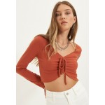 Kobiety T SHIRT TOP | Trendyol Bluzka z długim rękawem - orange/pomarańczowy - DL74798