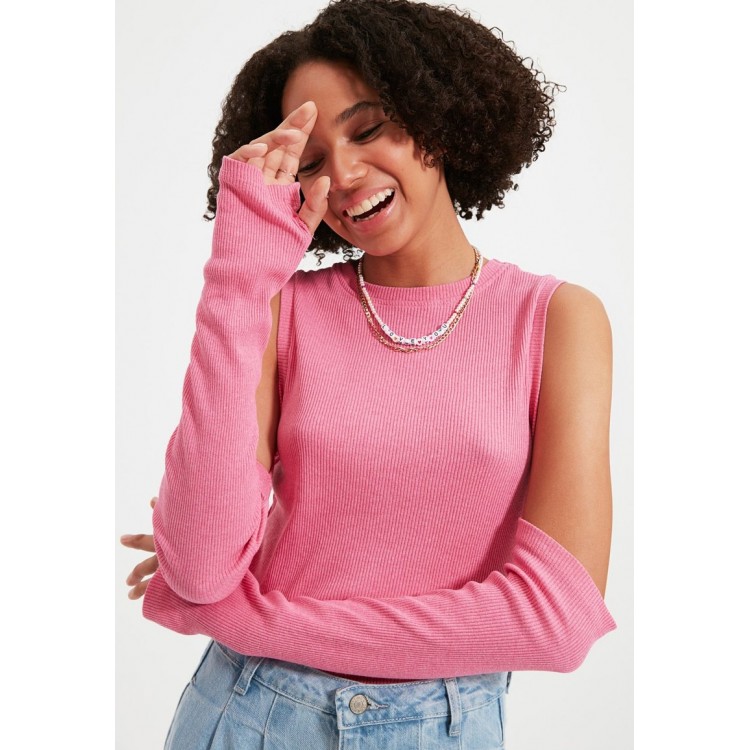 Kobiety T SHIRT TOP | Trendyol Bluzka z długim rękawem - pink/różowy - KH27168