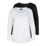 Kobiety T SHIRT TOP | Zizzi 2-PACK BASIC - Bluzka z długim rękawem - white/wielokolorowy - XP65064